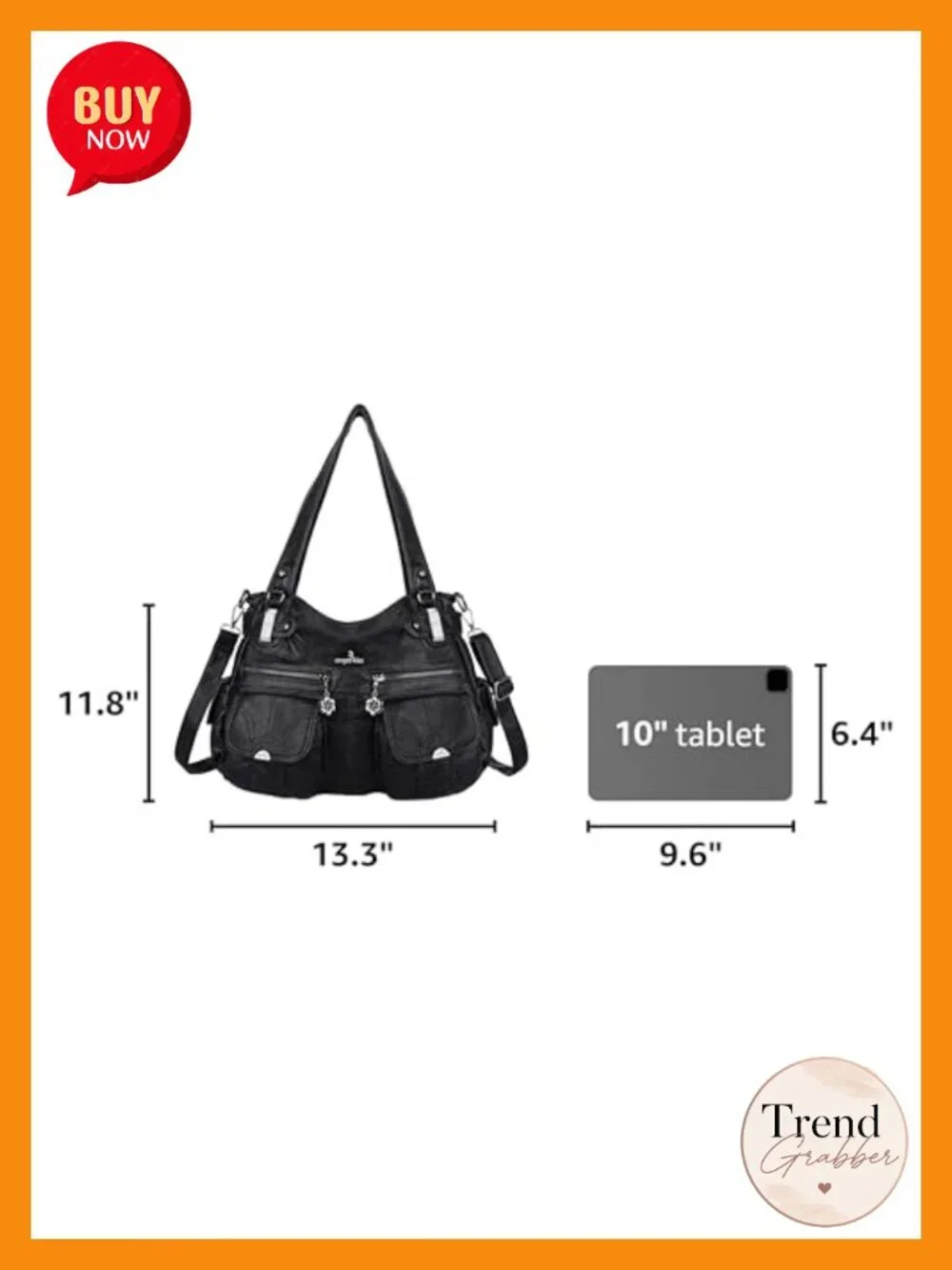 Washed Leather Satchel Handbag Double Zipper Multi Pocket Shoulder Purse
